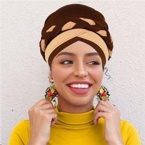 img 1 attached to 👒 Stylish Woeoe Women African Turban India's Hat: Stretch Braid Head Wrap in Black