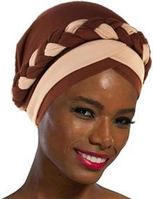 img 4 attached to 👒 Stylish Woeoe Women African Turban India's Hat: Stretch Braid Head Wrap in Black