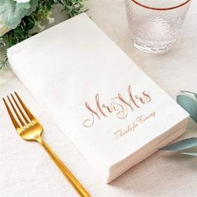 img 3 attached to 🌹 Crisky Mr & Mrs Rose Gold Wedding Dinner Napkins - Disposable Elegant Decorative Towels for Wedding Shower Banquet - Rehearsal Dinner Decorations - 100 Pcs, 3-ply, 12"x16