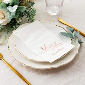img 2 attached to 🌹 Crisky Mr & Mrs Rose Gold Wedding Dinner Napkins - Disposable Elegant Decorative Towels for Wedding Shower Banquet - Rehearsal Dinner Decorations - 100 Pcs, 3-ply, 12"x16