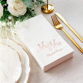 img 1 attached to 🌹 Crisky Mr & Mrs Rose Gold Wedding Dinner Napkins - Disposable Elegant Decorative Towels for Wedding Shower Banquet - Rehearsal Dinner Decorations - 100 Pcs, 3-ply, 12"x16