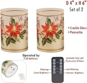 img 1 attached to Christmas Poinsettia Glass Holder Red Crackle Glass LED Candles Set of 2 (D4”x H6”) - Real Wax Pillar Flameless Candles, Battery Operated with Timer, for Home Decor and Table Lantern