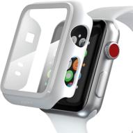 pzoz совместимый с apple watch series 3 / series 2, чехол с защитным стеклом 38 мм, аксессуары slim guard thin bumper full coverage matte hard cover defense edge для iwatch женщины мужчины gps (белый) логотип