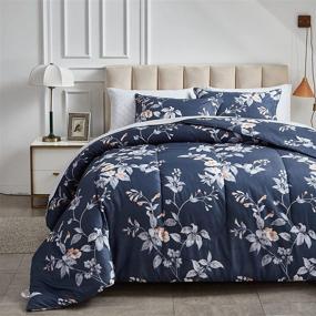 img 3 attached to 🌸 Joyreap 3-Piece Floral Comforter Set | Elegant Flower Print on Navy | Smooth and Soft Microfiber Comforter | All-Season Bedding (Full/Queen, 90x90 inches)