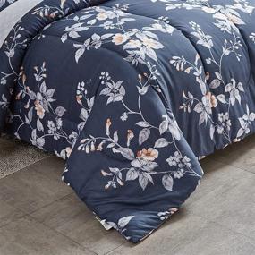 img 2 attached to 🌸 Joyreap 3-Piece Floral Comforter Set | Elegant Flower Print on Navy | Smooth and Soft Microfiber Comforter | All-Season Bedding (Full/Queen, 90x90 inches)