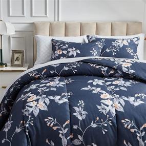 img 1 attached to 🌸 Joyreap 3-Piece Floral Comforter Set | Elegant Flower Print on Navy | Smooth and Soft Microfiber Comforter | All-Season Bedding (Full/Queen, 90x90 inches)