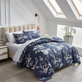 img 4 attached to 🌸 Joyreap 3-Piece Floral Comforter Set | Elegant Flower Print on Navy | Smooth and Soft Microfiber Comforter | All-Season Bedding (Full/Queen, 90x90 inches)