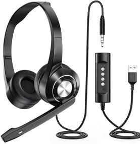 img 4 attached to 🎧 2021 NIUQIGE USB PC Headset with Microphone for Laptops - 3.5mm Jack, Noise-Canceling, Lightweight Wired Computer Headphones - Ideal for Skype, Webinars, Call Centers, Schools