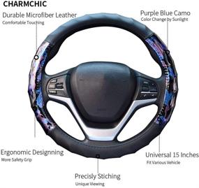 img 3 attached to CHARMCHIC Camo Purple and Blue Car Steering Wheel Cover: Stylish and Comfortable for Women, 15 Inch Universal Fit, Heavy Duty and Odorless Microfiber Leather, Skidproof Design