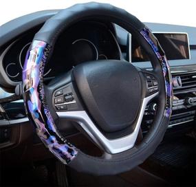 img 1 attached to CHARMCHIC Camo Purple and Blue Car Steering Wheel Cover: Stylish and Comfortable for Women, 15 Inch Universal Fit, Heavy Duty and Odorless Microfiber Leather, Skidproof Design