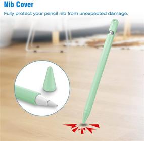 img 1 attached to 🍏 Fintie Silicone Sleeve for Apple Pencil 1st Gen, Ultra Lightweight Pen Skin Case Cover with Soft Protective Grip Holder, 2 Nib Covers & Cable Adapter Tether - Green