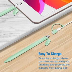 img 2 attached to 🍏 Fintie Silicone Sleeve for Apple Pencil 1st Gen, Ultra Lightweight Pen Skin Case Cover with Soft Protective Grip Holder, 2 Nib Covers & Cable Adapter Tether - Green