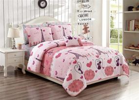 img 1 attached to 🛏️ Linen Plus Paris Eiffel Tower Hearts Pink Deep Purple Twin Bedspread Set for Girls and Teens - Brand New