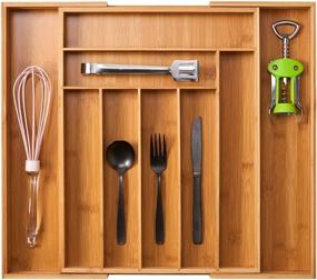 img 4 attached to 🗄️ EZOWare Bamboo Wood Expandable Kitchen Drawer Organizer with 9 Compartments - Large Utensil Holder, Silverware Cutlery Tray Caddy for Kitchen Drawer, Countertop, Bathroom Organizing