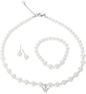 💎 leile 8mm faux crystal glass imitation pearls necklace, bracelet, earring set with butterfly pendant - elegant jewelry trio logo