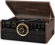 🎵 виктрола 6-в-1 деревянный bluetooth-плеер середины века для проигрывания пластинок: проигрыватель, cd, кассетный проигрыватель и радио логотип
