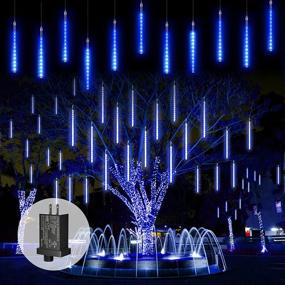 img 4 attached to 💦 ESSNAMS Waterproof Falling Rain Drop Lights 30CM 8Tubes 192 LED Meteor Shower Lights - Blue, Outdoor Snowfall LED Lights for Tree Yard Christmas Wedding Party Decoration