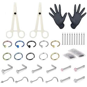 img 4 attached to 🌈 Professional 46Pcs Colorful Piercing Kit for Ear, Nose, and Lip - 20G 18G 316L Steel Needles and Clamps included