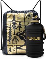 🚰 funus half gallon water bottle: leakproof, big water jug with storage sleeve and handle - bpa free, wide mouth, reusable for men, women - ideal for sports, fitness, gym, hiking, outdoor - black logo