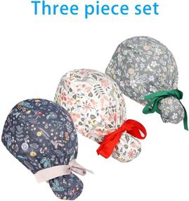img 3 attached to 👩 Women's Scrub Caps with Buttons and Ribbon Ties for Long Hair and Ponytail Holders - Ideal for Working Ladies