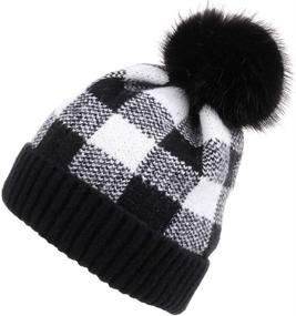 img 4 attached to Stay Cozy and Stylish with CRUOXIBB Winter Soft Stretch Buffalo Plaid Cuff Beanie Hat