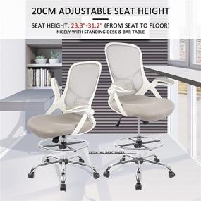 img 1 attached to 🪑 Grey Mesh High-Back Drafting Chair with Adjustable Foot Ring and Flip-Up Arms - Ideal Tall Office Chair for Standing Desks