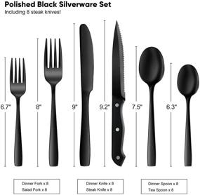 img 3 attached to 🍴 Food-Grade Stainless Steel Cutlery Set for 8 - 48 Pcs Black Silverware Set by NETANY: Tableware Eating Utensils with Mirror Finish, Dishwasher Safe