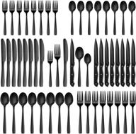 🍴 food-grade stainless steel cutlery set for 8 - 48 pcs black silverware set by netany: tableware eating utensils with mirror finish, dishwasher safe logo