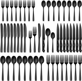 img 4 attached to 🍴 Food-Grade Stainless Steel Cutlery Set for 8 - 48 Pcs Black Silverware Set by NETANY: Tableware Eating Utensils with Mirror Finish, Dishwasher Safe