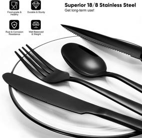 img 2 attached to 🍴 Food-Grade Stainless Steel Cutlery Set for 8 - 48 Pcs Black Silverware Set by NETANY: Tableware Eating Utensils with Mirror Finish, Dishwasher Safe