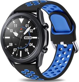 img 4 attached to 🌈Ремешок Easuny Sport для Samsung Galaxy Watch 3 45 мм/ Galaxy Watch 46 мм/ Gear S3 Frontier - аксессуар из силиконового ремня с быстрым съемом, размер S, черный/ярко-голубой, дышащий