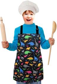 img 3 attached to 🦖 MRYUWB Kids Boys and Girls Dinosaur Apron: Ideal for Cooking, Painting, and Kitchen Fun! Perfect for Children Ages 3-12 with Handy Pockets