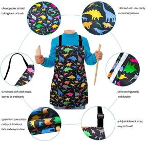 img 1 attached to 🦖 MRYUWB Kids Boys and Girls Dinosaur Apron: Ideal for Cooking, Painting, and Kitchen Fun! Perfect for Children Ages 3-12 with Handy Pockets