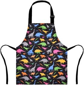 img 4 attached to 🦖 MRYUWB Kids Boys and Girls Dinosaur Apron: Ideal for Cooking, Painting, and Kitchen Fun! Perfect for Children Ages 3-12 with Handy Pockets