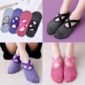 img 3 attached to 🧦 Premium Anti-Skid Yoga Socks for Women - Pack of 4: Non-Slip Grips, Straps, Ideal for Barre, Pilates, Ballet, Dance