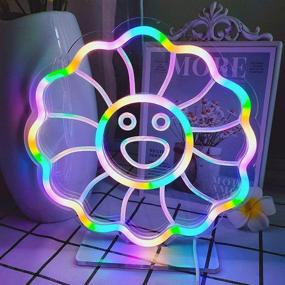 img 2 attached to 🌸 Colorful DIVATLA Unique Flower Smiley Neon Sign: 3D Art for Festive Decor, Powered by USB. Perfect for Christmas, Holidays, Wall or Desk Mounting in Bedroom, Office, Bar!