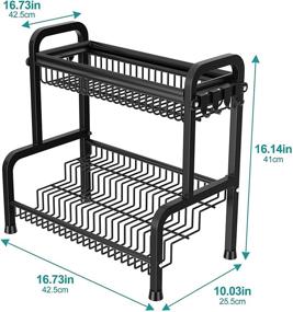 img 3 attached to 🌶️ 2-Tier Large Free Standing Spice Rack Organizer with 4 Hooks for Countertop & Cabinet Storage - Black Kitchen Seasoning and Cooking Spice Holder