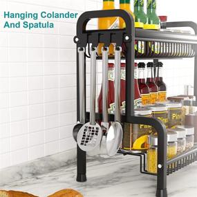 img 1 attached to 🌶️ 2-Tier Large Free Standing Spice Rack Organizer with 4 Hooks for Countertop & Cabinet Storage - Black Kitchen Seasoning and Cooking Spice Holder