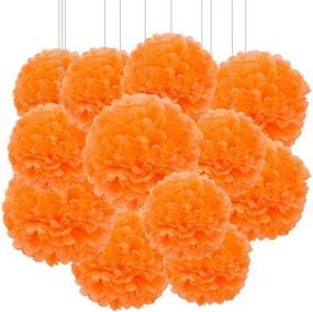 img 1 attached to 🧡 12pcs Orange Paper Pom Poms Decorations - Party Ceiling and Wall Hanging Tissue Flowers - 12 Inch and 10 Inch Size Options