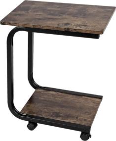 img 4 attached to Becko Brown Mobile End Table with Wheels - Multifunctional Side Table for Living Room, Bedroom, Small Spaces - Retro C Shaped Design for Coffee, Tea, Laptop, Bedside Nightstand