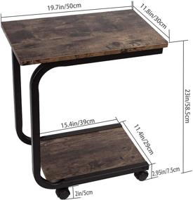 img 3 attached to Becko Brown Mobile End Table with Wheels - Multifunctional Side Table for Living Room, Bedroom, Small Spaces - Retro C Shaped Design for Coffee, Tea, Laptop, Bedside Nightstand