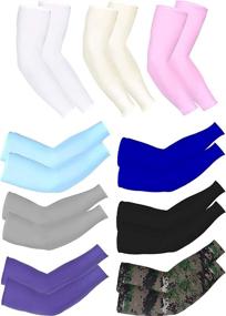 img 4 attached to 9 Pairs Unisex UV Protection Arm Cooling Sleeves Ice Silk Arm Covers (White, Black, Gray, Sky Blue, Pink, Purple, Royal Blue, Camouflage, Yellow)