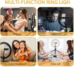 img 1 attached to 📸 10" Ring Light with Phone Holder - 3 Lighting Modes, 10 Brightness Levels: Ideal for Live Streaming, YouTube, Makeup, Vlogs, and Selfies (Remote Control included for iPhone and Android)