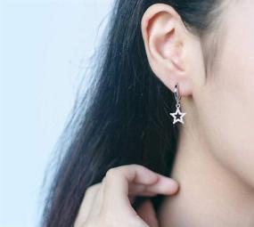 img 2 attached to 💎 Dazzling Crystal Dangle Star Hoop Earrings - 925 Sterling Silver for Women & Girls: Sparkling CZ Diamond Charms, Delicate Huggie Hoops for Cartilage - Cute & Fashionable Jewelry