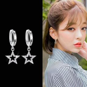 img 3 attached to 💎 Dazzling Crystal Dangle Star Hoop Earrings - 925 Sterling Silver for Women & Girls: Sparkling CZ Diamond Charms, Delicate Huggie Hoops for Cartilage - Cute & Fashionable Jewelry