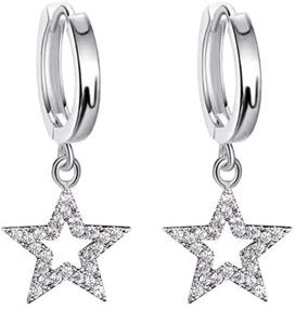 img 4 attached to 💎 Dazzling Crystal Dangle Star Hoop Earrings - 925 Sterling Silver for Women & Girls: Sparkling CZ Diamond Charms, Delicate Huggie Hoops for Cartilage - Cute & Fashionable Jewelry