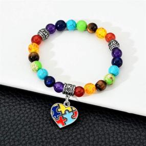 img 2 attached to 🧩 Puzzle Piece Autism Autistic Bracelet with 7 Chakra Beads - Elastic Jewelry Bracelet by Pdouself