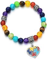 🧩 puzzle piece autism autistic bracelet with 7 chakra beads - elastic jewelry bracelet by pdouself logo