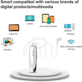 img 1 attached to 🎧 Wireless Bluetooth Earpiece V5.0 - Handsfree Headset with 24 Hour Driving Time, 60 Day Standby, Noise Cancelling Mic - iPhone Android Laptop Truck Driver (White)
