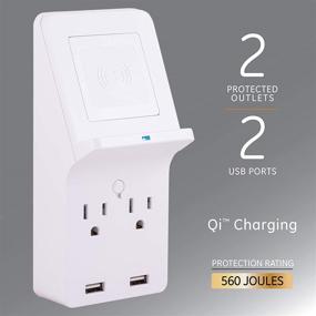 img 3 attached to 🔌 GE UltraPro Wireless Charging Surge Protector: Qi Pad, 2-Outlet Extender, 2 USB Ports, 560 Joules | White, UL Listed (43645)